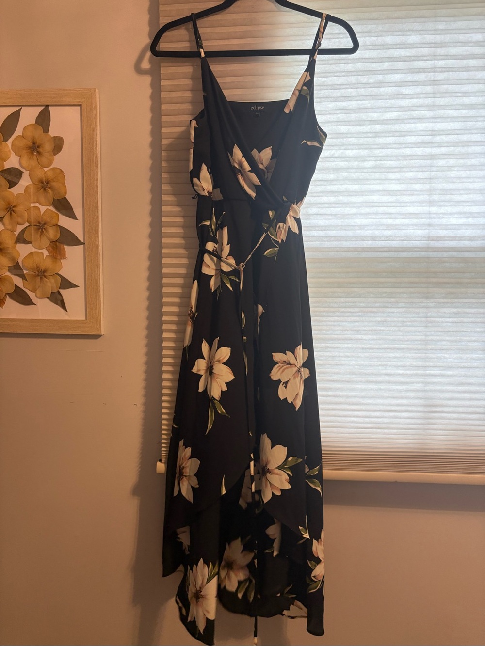 Eclipse Black Floral High-Low Wrap Dress